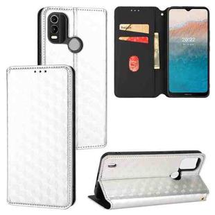 For Nokia C21 Plus Cubic Grid Texture Flip Leather Phone Case(Silver)