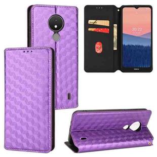 For Nokia C21 Cubic Grid Texture Flip Leather Phone Case(Purple)