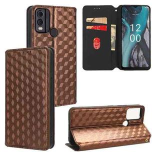 For Nokia C22 Cubic Grid Texture Flip Leather Phone Case(Brown)