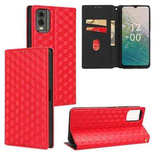 For Nokia C32 Cubic Grid Texture Flip Leather Phone Case(Red)