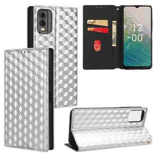 For Nokia C32 Cubic Grid Texture Flip Leather Phone Case(Silver)