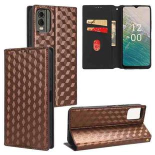 For Nokia C32 Cubic Grid Texture Flip Leather Phone Case(Brown)