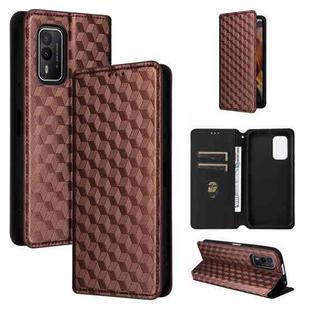 For Nokia XR21 Cubic Grid Texture Flip Leather Phone Case(Brown)