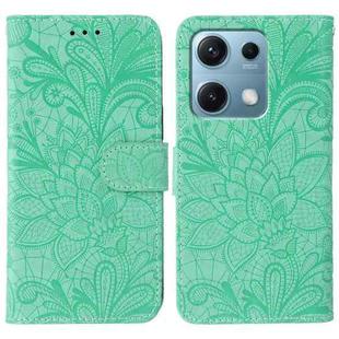 For Redmi Note 14S 4G Global Lace Flower Embossing Flip Leather Phone Case(Green)