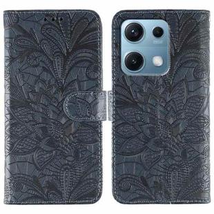 For Redmi Note 14S 4G Global Lace Flower Embossing Flip Leather Phone Case(Dark Blue)