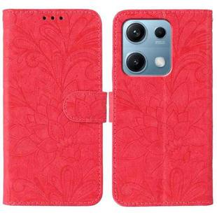For Redmi Note 14S 4G Global Lace Flower Embossing Flip Leather Phone Case(Red)