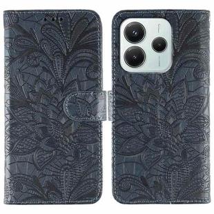 For Redmi Note 14 4G 164.84mm EU Lace Flower Embossing Flip Leather Phone Case(Dark Blue)