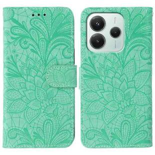 For Redmi Note 14 5G Global Lace Flower Embossing Flip Leather Phone Case(Green)