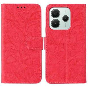 For Redmi Note 14 5G Global Lace Flower Embossing Flip Leather Phone Case(Red)