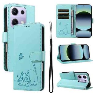 For Xiaomi Poco M6 Pro 4G Global Adorable Cat Embossed Pattern Flip Leather Phone Case(Green)