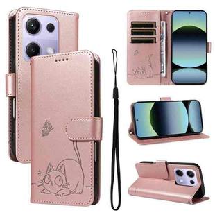 For Xiaomi Poco M6 Pro 4G Global Adorable Cat Embossed Pattern Flip Leather Phone Case(Rose Gold)