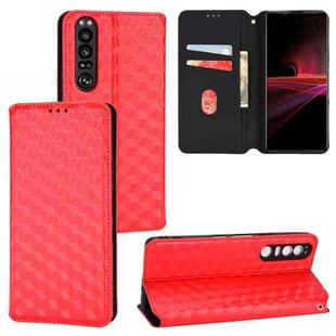 For Sony Xperia 1 III Cubic Grid Texture Flip Leather Phone Case(Red)