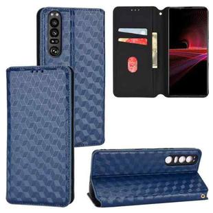 For Sony Xperia 1 III Cubic Grid Texture Flip Leather Phone Case(Blue)