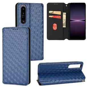 For Sony Xperia 1 IV Cubic Grid Texture Flip Leather Phone Case(Blue)