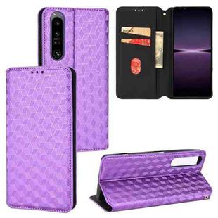 For Sony Xperia 1 IV Cubic Grid Texture Flip Leather Phone Case(Purple)