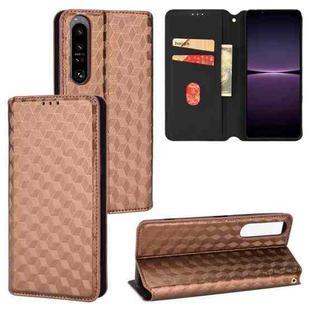 For Sony Xperia 1 IV Cubic Grid Texture Flip Leather Phone Case(Brown)