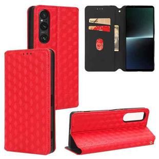 For Sony Xperia 1 V Cubic Grid Texture Flip Leather Phone Case(Red)