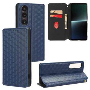 For Sony Xperia 1 V Cubic Grid Texture Flip Leather Phone Case(Blue)