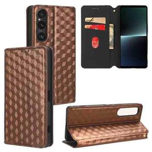 For Sony Xperia 1 V Cubic Grid Texture Flip Leather Phone Case(Brown)