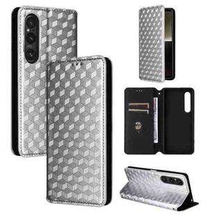 For Sony Xperia 1 VI Cubic Grid Texture Flip Leather Phone Case(Silver)