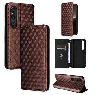 For Sony Xperia 1 VI Cubic Grid Texture Flip Leather Phone Case(Brown)