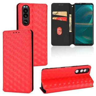 For Sony Xperia 5 III Cubic Grid Texture Flip Leather Phone Case(Red)