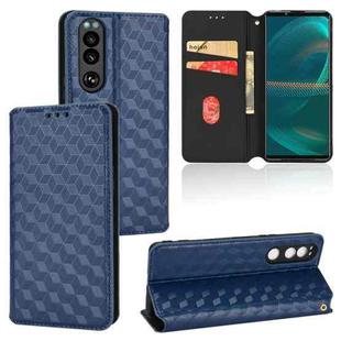 For Sony Xperia 5 III Cubic Grid Texture Flip Leather Phone Case(Blue)