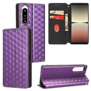 For Sony Xperia 5 IV Cubic Grid Texture Flip Leather Phone Case(Purple)
