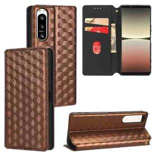 For Sony Xperia 5 IV Cubic Grid Texture Flip Leather Phone Case(Brown)