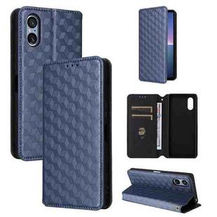For Sony Xperia 5 V Cubic Grid Texture Flip Leather Phone Case(Blue)
