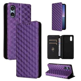 For Sony Xperia 5 V Cubic Grid Texture Flip Leather Phone Case(Purple)