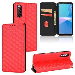 For Sony Xperia 10 III Cubic Grid Texture Flip Leather Phone Case(Red)
