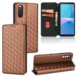 For Sony Xperia 10 III Cubic Grid Texture Flip Leather Phone Case(Brown)