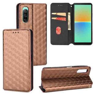 For Sony Xperia 10 IV Cubic Grid Texture Flip Leather Phone Case(Brown)