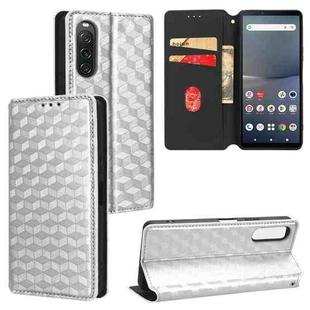 For Sony Xperia 10 V Cubic Grid Texture Flip Leather Phone Case(Silver)