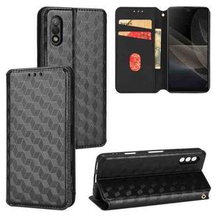 For Sony Xperia Ace II Cubic Grid Texture Flip Leather Phone Case(Black)