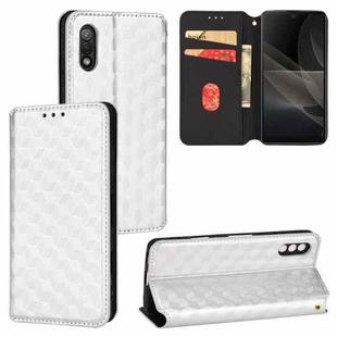 For Sony Xperia Ace II Cubic Grid Texture Flip Leather Phone Case(Silver)