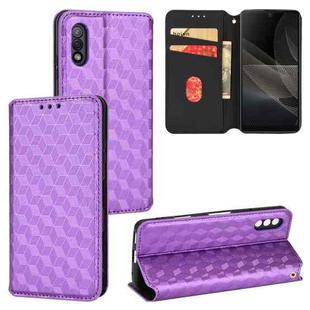For Sony Xperia Ace II Cubic Grid Texture Flip Leather Phone Case(Purple)
