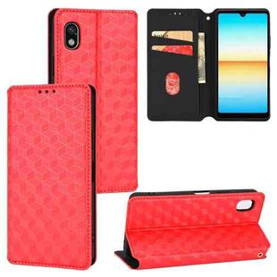 For Sony Xperia Ace III Cubic Grid Texture Flip Leather Phone Case(Red)