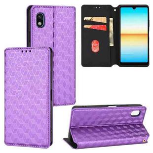 For Sony Xperia Ace III Cubic Grid Texture Flip Leather Phone Case(Purple)