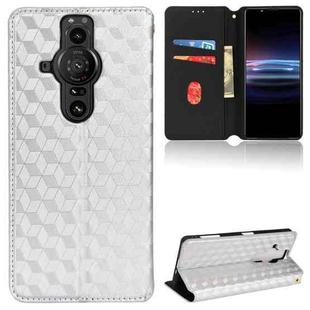 For Sony Xperia Pro-I Cubic Grid Texture Flip Leather Phone Case(Silver)