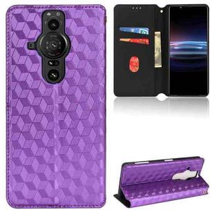 For Sony Xperia Pro-I Cubic Grid Texture Flip Leather Phone Case(Purple)