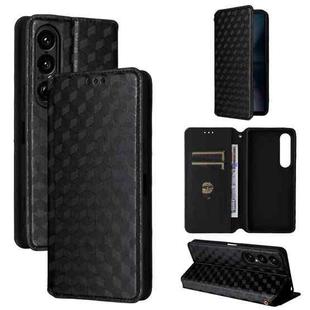 For Sony Xperia 1 VII Cubic Grid Texture Flip Leather Phone Case(Black)