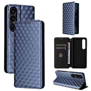 For Sony Xperia 1 VII Cubic Grid Texture Flip Leather Phone Case(Blue)