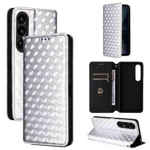 For Sony Xperia 1 VII Cubic Grid Texture Flip Leather Phone Case(Silver)