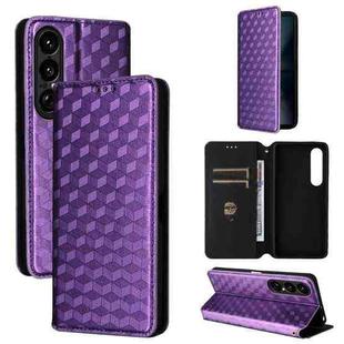 For Sony Xperia 1 VII Cubic Grid Texture Flip Leather Phone Case(Purple)