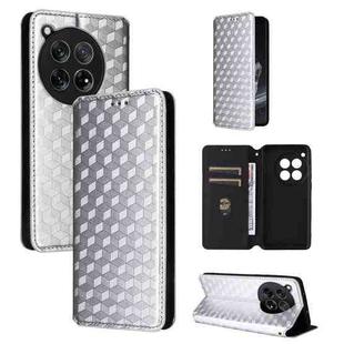 For OnePlus 12 Cubic Grid Texture Flip Leather Phone Case(Silver)