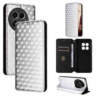 For OnePlus 13 Cubic Grid Texture Flip Leather Phone Case(Silver)