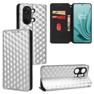 For OnePlus Ace 2V / Nord 3 Cubic Grid Texture Flip Leather Phone Case(Silver)