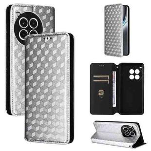 For OnePlus Ace 3 Pro Cubic Grid Texture Flip Leather Phone Case(Silver)